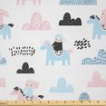 thumbnail image 1 of Ambesonne Cartoon Fabric by the Yard Microfiber, Little Girl on Pony Clouds, 5 Yards, Pale Blue Rose White, 1 of 2