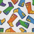 thumbnail image 1 of Ambesonne Cartoon Fabric by the Yard Microfiber, Rain Boots Autumnal Art, 5 Yards, Marigold Sky Blue, 1 of 2