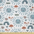 thumbnail image 1 of Ambesonne Cartoon Fabric by the Yard Microfiber, Smiling Sun Shower, 1 Yard, Pale Azure Blue Coral, 1 of 2