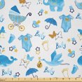 thumbnail image 1 of Ambesonne Cartoon Fabric by the Yard Microfiber, Stork Carrying an Elephant, 2 Yards, Amber Black Blue, 1 of 2