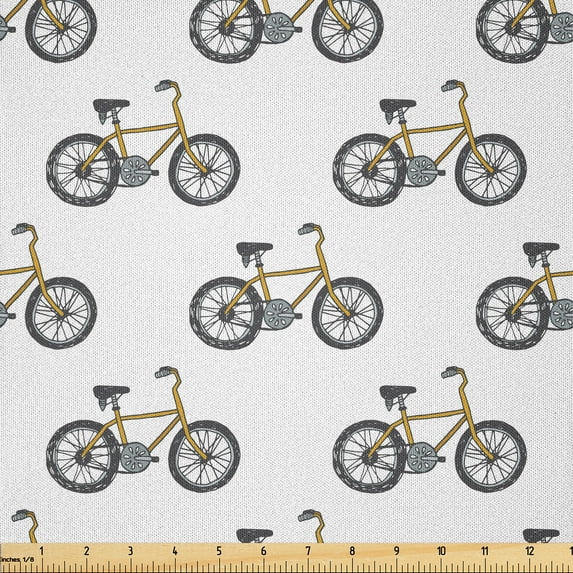 Ambesonne Cartoon Fabric by the Yard Microfiber, Yellow Bicycle Pattern, 5 Yards, Mustard Black