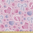 thumbnail image 1 of Ambesonne Cartoon Fabric by the Yard Upholstery, Bows and Buttons Ribbon, 1 Yard, Pale Pink and Mauve, 1 of 5