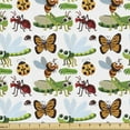 thumbnail image 1 of Ambesonne Cartoon Fabric by the Yard Upholstery, Cheerful Insects Characters, 5 Yards, White and Multicolor, 1 of 5