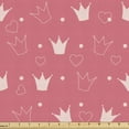 thumbnail image 1 of Ambesonne Cartoon Fabric by the Yard Upholstery, Crowns Dots and Hearts, 2 Yards, Champagne Pastel Pink, 1 of 5