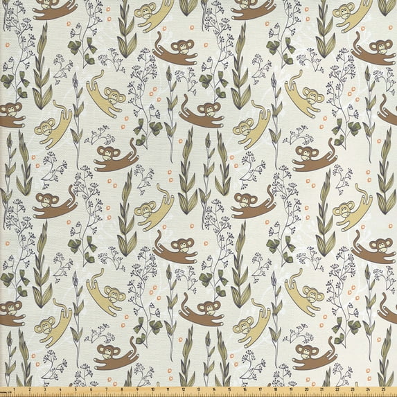 Ambesonne Cartoon Fabric by the Yard Upholstery, Doodle Monkey, 3 Yards, Multicolor