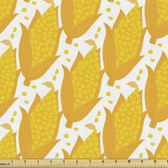 Ambesonne Cartoon Fabric by the Yard Upholstery, Milk Boiled Corns Pattern, 5 Yards, Orange Mustard