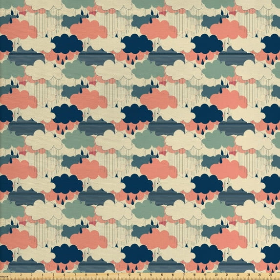 Ambesonne Cartoon Fabric by the Yard Upholstery, Rain Colorful Clouds, 5 Yards, Multicolor