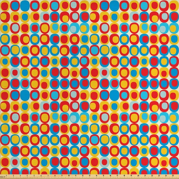 Ambesonne Cartoon Fabric by the Yard Upholstery, Retro Pop Art Circles, 2 Yards, Multicolor