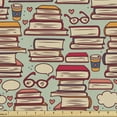 thumbnail image 1 of Ambesonne Cartoon Fabric by the Yard Upholstery, Stack of Books Eyeglasses, 5 Yards, Pink Sage Green, 1 of 5