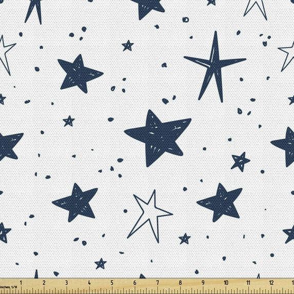 Ambesonne Cartoon Fabric by the Yard Upholstery, Stars Little Spots Sketchy, 5 Yards, Dark Violet Blue White