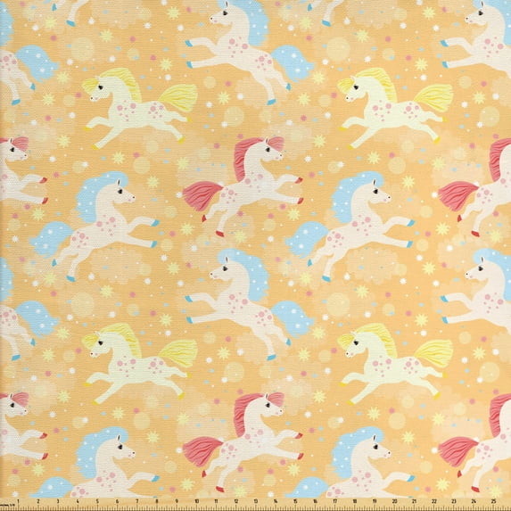 Ambesonne Cartoon Fabric by the Yard Upholstery, Unicorns Abstract Stars, 5 Yards, Multicolor