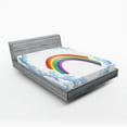 thumbnail image 1 of Ambesonne Cartoon Fitted Sheet 2 Pcs Set, Rainbow Fluffy Clouds, King, Pale Blue Yellow, 1 of 3
