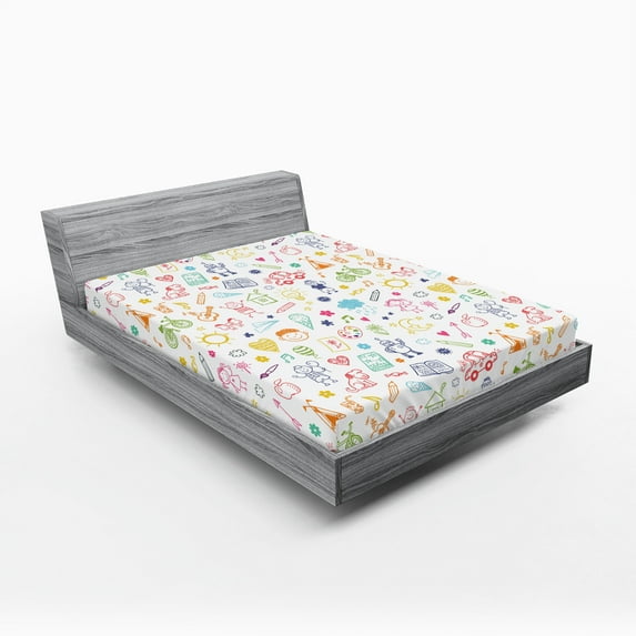 Ambesonne Cartoon Fitted Sheet 2 Pcs Set, like Drawing, California King, Multicolor