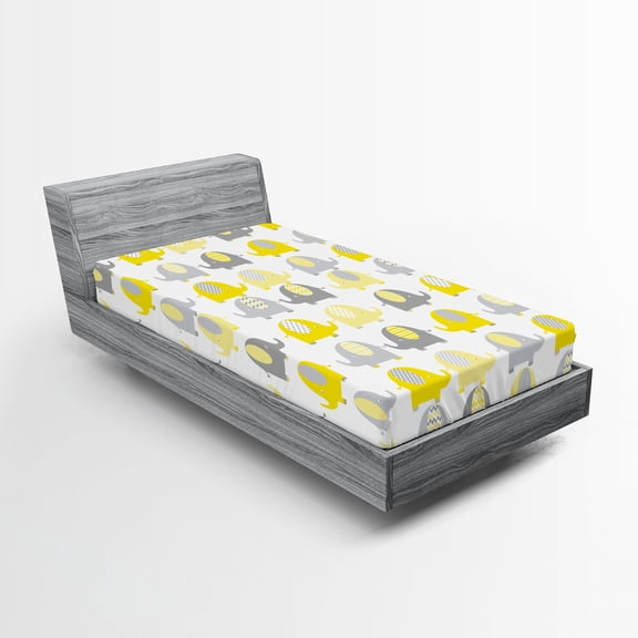 Ambesonne Cartoon Fitted Sheet 2 Pcs Set, s Set, Twin, Yellow Grey