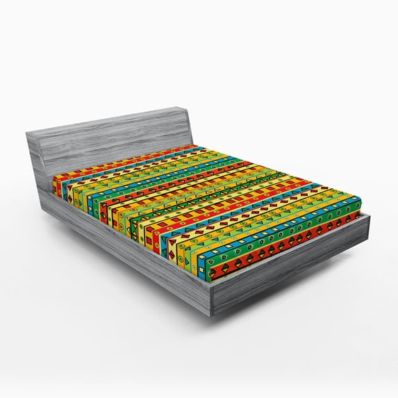 Ambesonne Cartoon Fitted Sheet, Abstract Geometric Joyful, Full Size, Multicolor