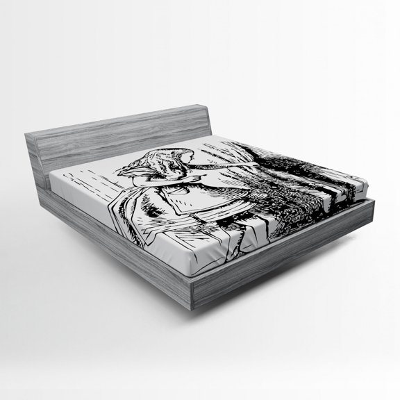 Ambesonne Cartoon Fitted Sheet, Adventure, Full Size, Black White