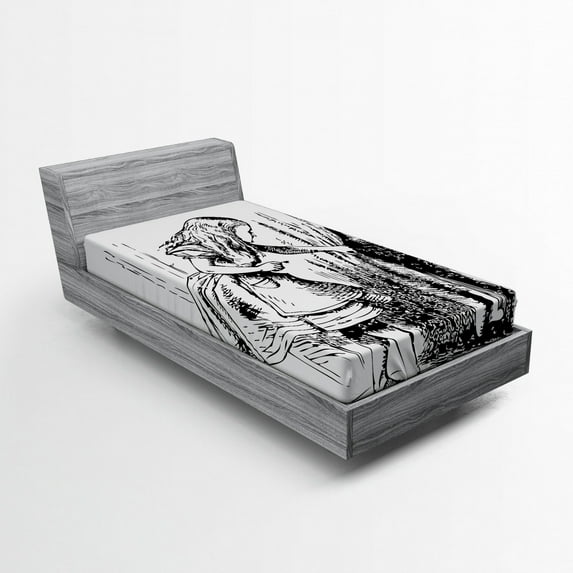 Ambesonne Cartoon Fitted Sheet, Adventure, Twin Size, Black White