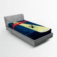 thumbnail image 1 of Ambesonne Cartoon Fitted Sheet, Alien Abduction Space, Twin Size, Blue and Yellow, 1 of 2
