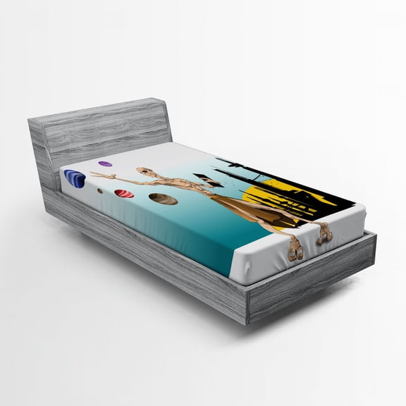 Ambesonne Cartoon Fitted Sheet, Alien Planets Galaxy, Twin Size, Multicolor