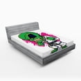 thumbnail image 1 of Ambesonne Cartoon Fitted Sheet, Angry Alien Karate Art, Full Size, Green Pink, 1 of 3