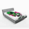 thumbnail image 1 of Ambesonne Cartoon Fitted Sheet, Angry Alien Karate Art, Queen Size, Green Pink, 1 of 3