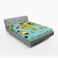 thumbnail image 1 of Ambesonne Cartoon Fitted Sheet, Animal Map of the World, Queen Size, Pale Blue Yellow Green, 1 of 3