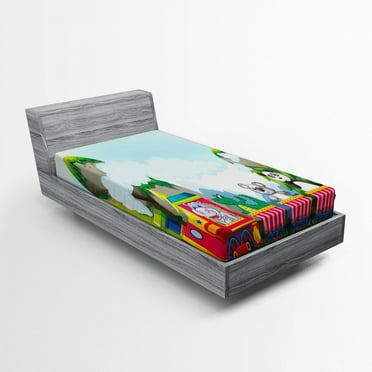 Ambesonne Cartoon Fitted Sheet, Animals on Train, Twin Size, Multicolor