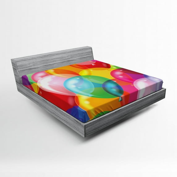 Ambesonne Cartoon Fitted Sheet, Balloons Fun, Queen Size, Multicolor