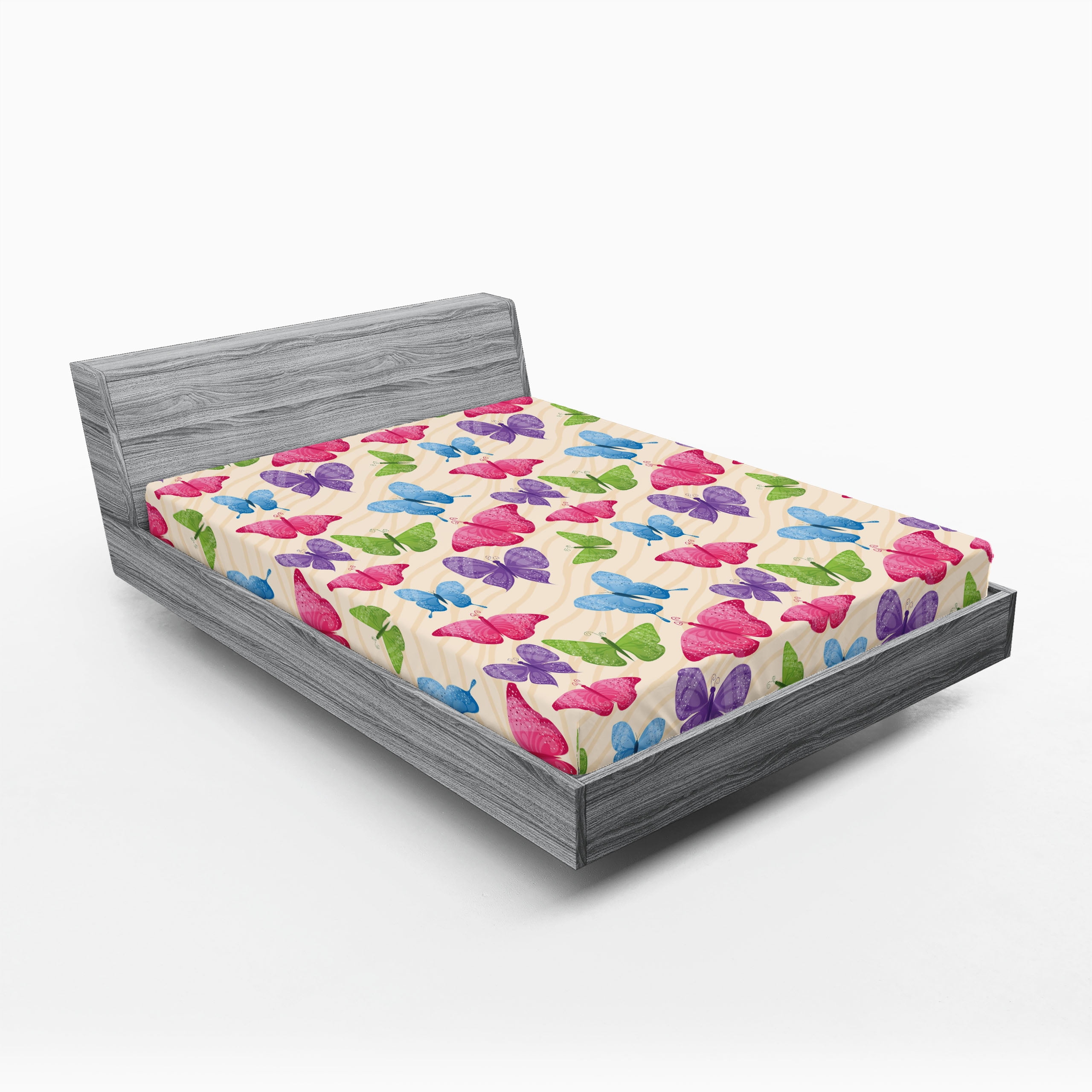 Full Multicolor Butterfly Print Microfiber Fitted Sheet