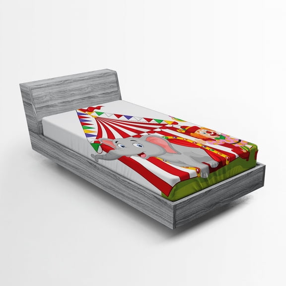 Ambesonne Cartoon Fitted Sheet, Circus Tent, Twin XL Size, Multicolor