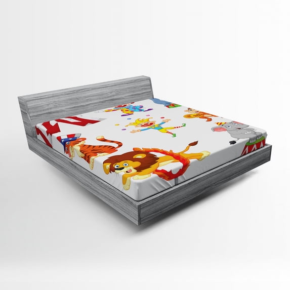 Ambesonne Cartoon Fitted Sheet, Circus Wild Animals, Full Size, Multicolor