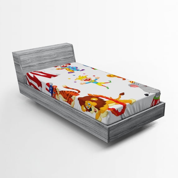 Ambesonne Cartoon Fitted Sheet, Circus Wild Animals, Twin XL Size, Multicolor