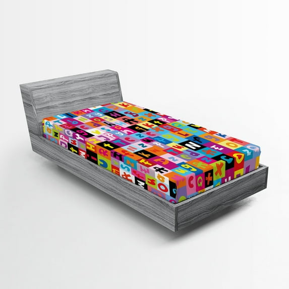 Ambesonne Cartoon Fitted Sheet, Colored Alphabet Game, Twin Size, Multicolor