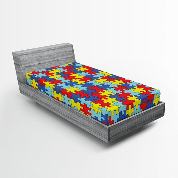Ambesonne Cartoon Fitted Sheet, Colorful Game Pieces, Twin XL Size, Multicolor