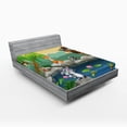 thumbnail image 1 of Ambesonne Cartoon Fitted Sheet, Colorful Scene of Animals, Full Size, Lime Green and Multicolor, 1 of 3