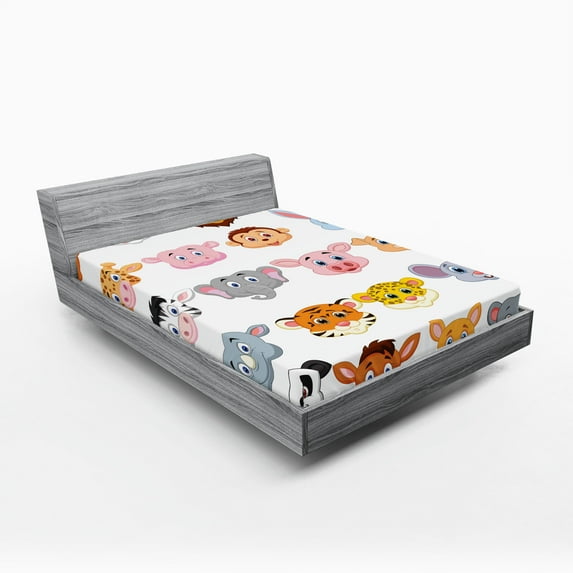 Ambesonne Cartoon Fitted Sheet, Farm and Savannah Animals, Full Size, Multicolor