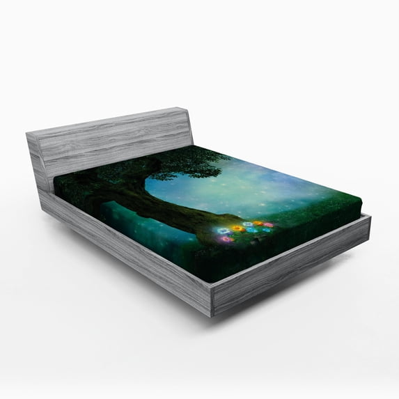 Ambesonne Cartoon Fitted Sheet, Forest Night, Full Size, Multicolor