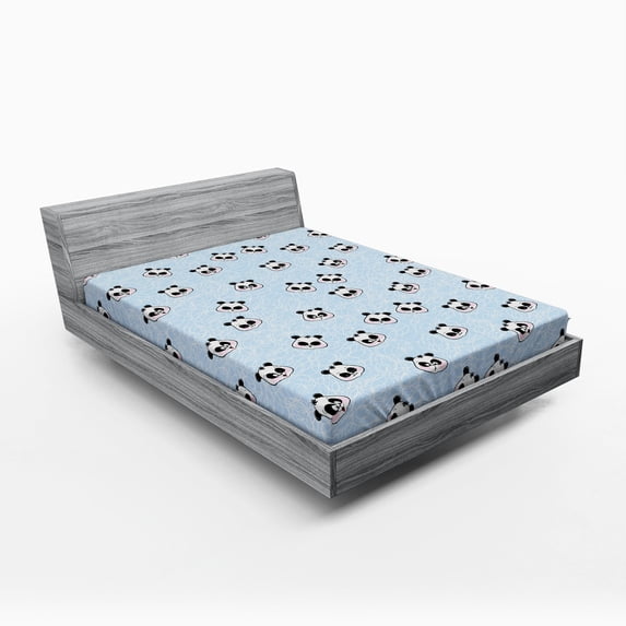 Ambesonne Cartoon Fitted Sheet, Funny Panda, Queen Size, Black Blue