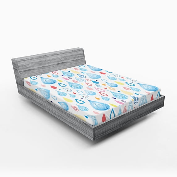 Ambesonne Cartoon Fitted Sheet, Funny Raindrop Autumn, Full Size, Multicolor