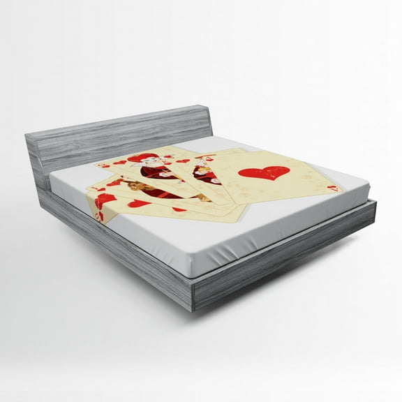 Ambesonne Cartoon Fitted Sheet, Gambler Queen, Full Size, Brown Red and Ecru