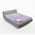 thumbnail image 1 of Ambesonne Cartoon Fitted Sheet, Girl Riding Bike Windy, Queen Size, Apple Green Lavender, 1 of 2