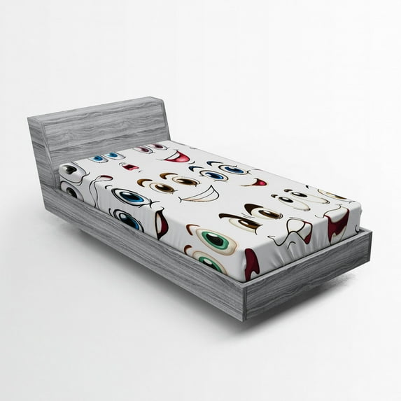 Ambesonne Cartoon Fitted Sheet, Hand Drawn Faces, Twin Size, Multicolor