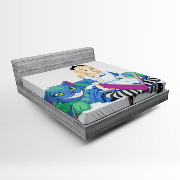 Ambesonne Cartoon Fitted Sheet, Happiness Love, Queen Size, Multicolor