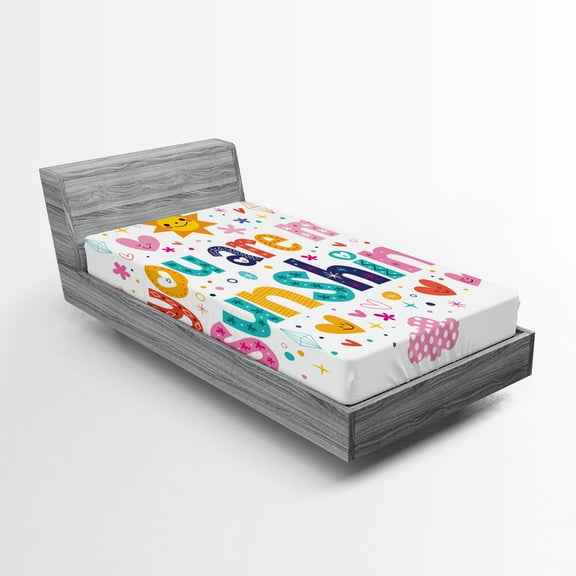 Ambesonne Cartoon Fitted Sheet, Happy Sun Heart, Twin XL Size, Multicolor