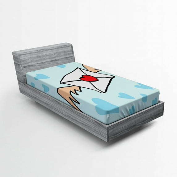 Ambesonne Cartoon Fitted Sheet, Heart Seal Love, Twin XL Size, Pale Blue Vermilion