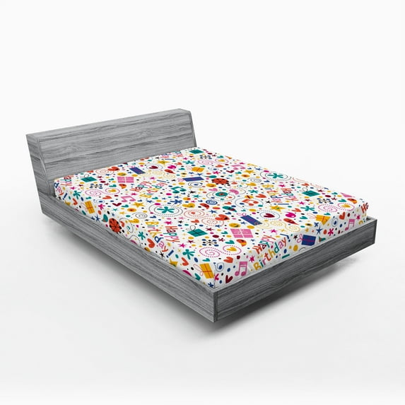Ambesonne Cartoon Fitted Sheet, Hearts Musical Notes, Queen Size, Multicolor