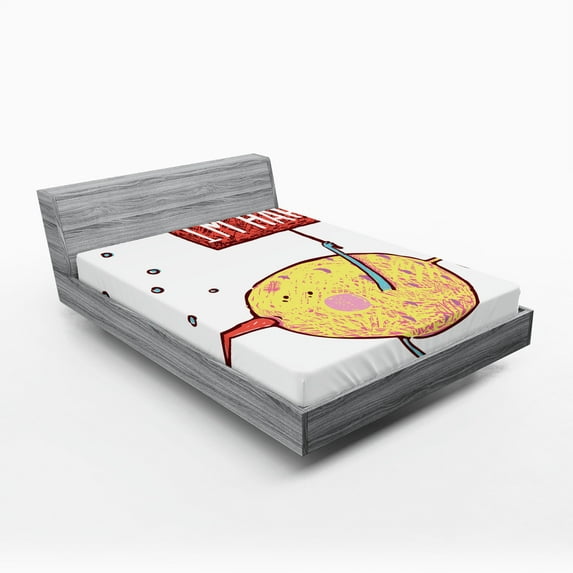 Ambesonne Cartoon Fitted Sheet, Humor Fish, Queen Size, Multicolor