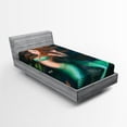thumbnail image 1 of Ambesonne Cartoon Fitted Sheet, Mermaid Lake Lilies, Twin XL Size, Green Brown Jade Green, 1 of 2