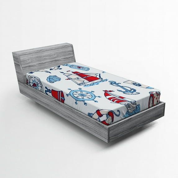 Ambesonne Cartoon Fitted Sheet, Nautical, Twin XL Size, Blue Red