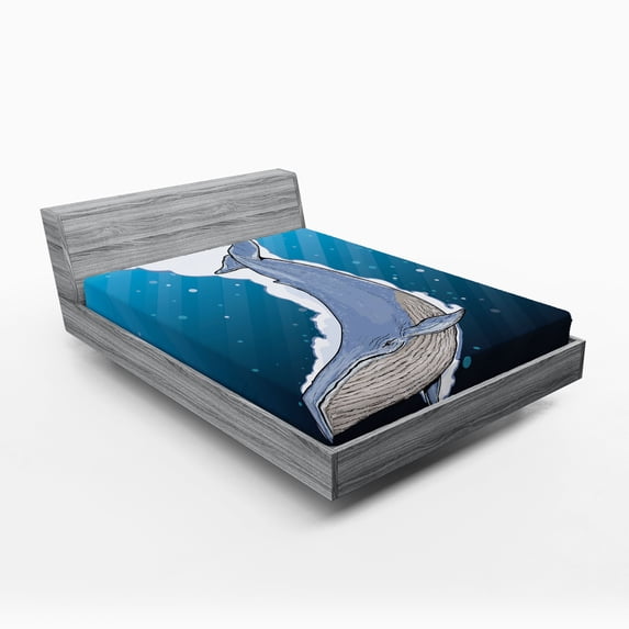 Ambesonne Cartoon Fitted Sheet, Ocean Whale Fish Swims, Full Size, Multicolor